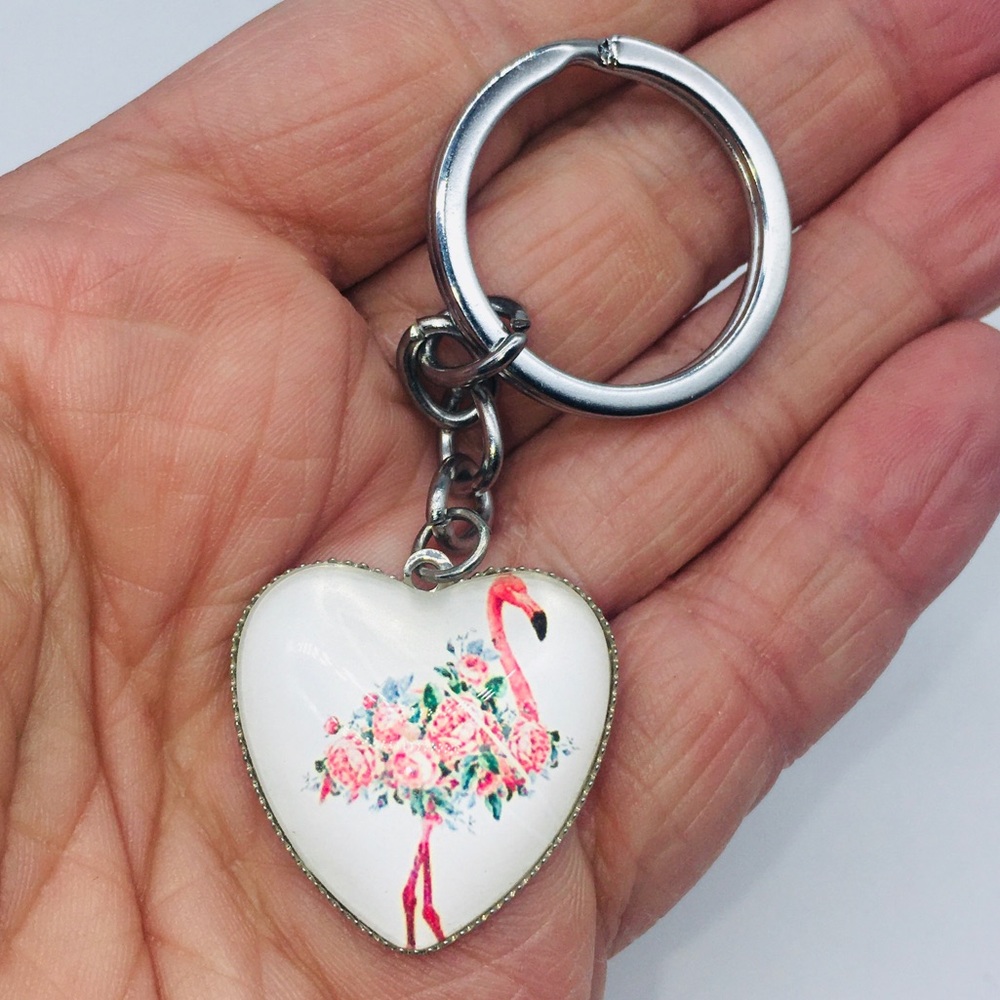 Silver Heart with Flowers Key Chain Sweetheart Valentine Key Chain Fob